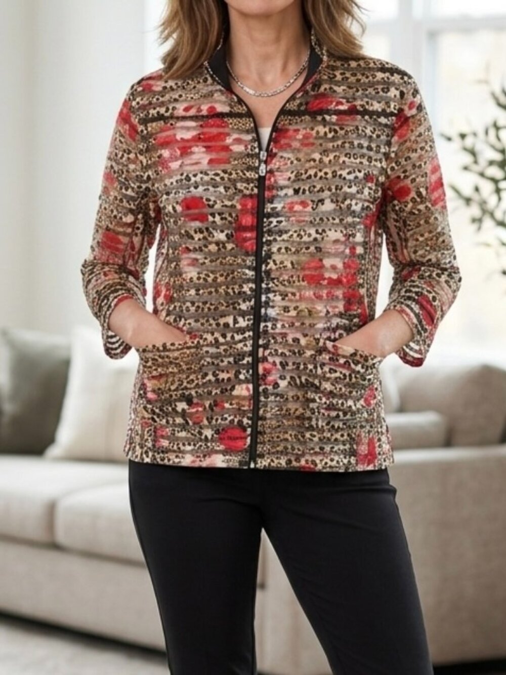 Draper & Damon’s Women Mesh Top/Jacket Petite Large Animal Print Art to Wear